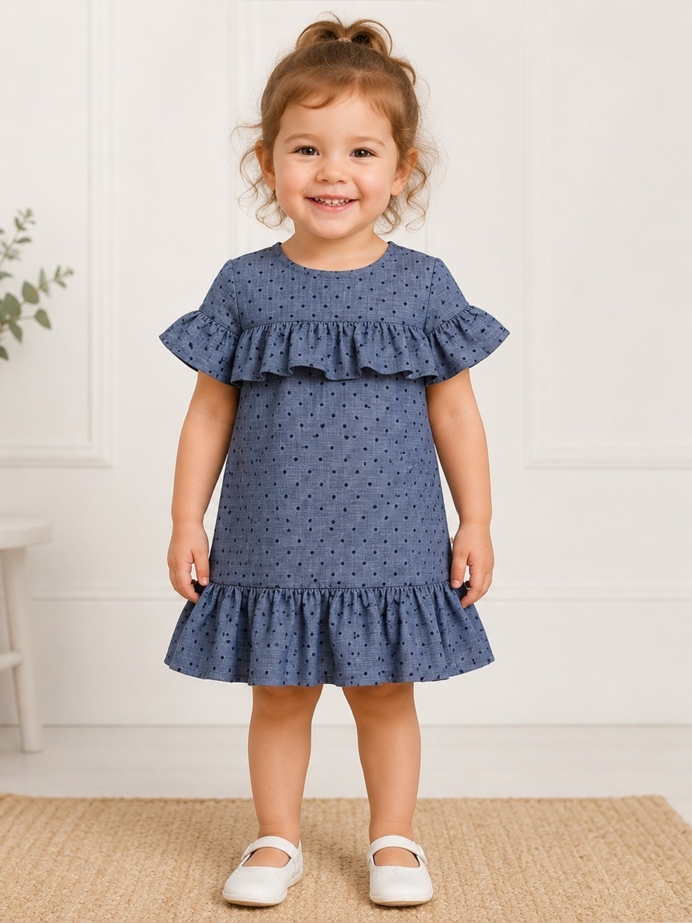 Kate spade girls polka dot chambray cotton dress 24m